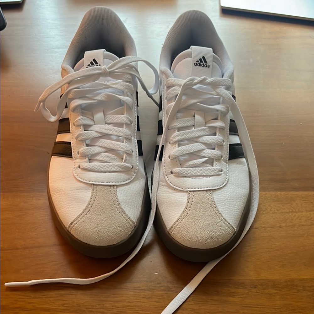 Adidas White Tan and Black Court 3.0 Lace Up Sneakers